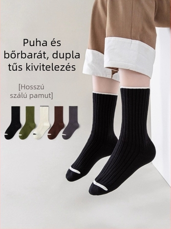 Kisgyermekek pamut zokni őszi–téli időszakra, dupla tű kötés, natúr fa szín, középmagas hosszúságú, 6–12 évesek.
