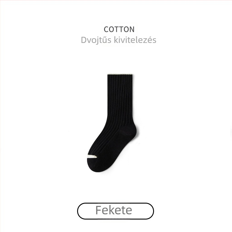 Kisgyermekek pamut zokni őszi–téli időszakra, dupla tű kötés, natúr fa szín, középmagas hosszúságú, 6–12 évesek.