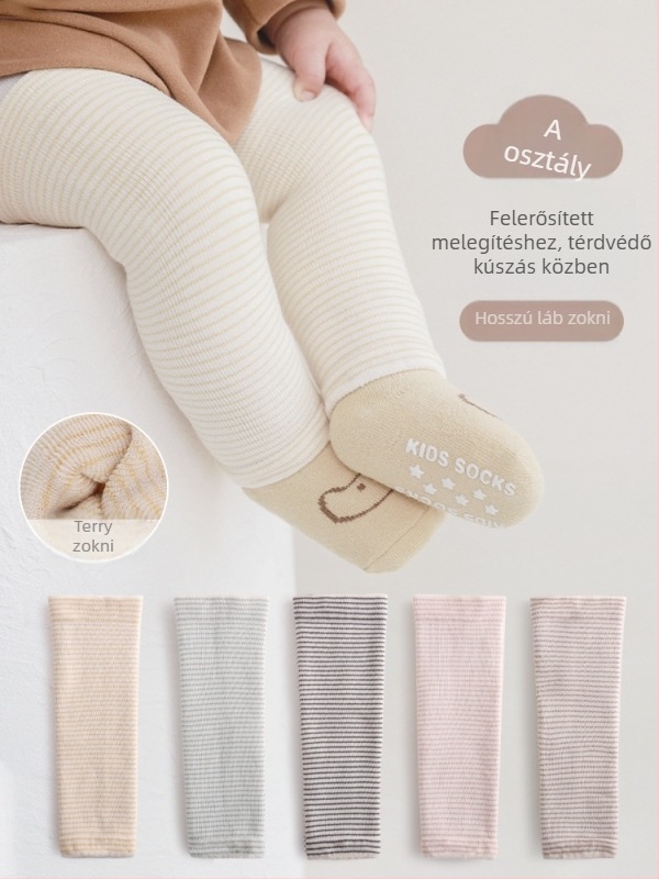 Baba térd fölé érő zoknik, vastag és meleg, combed cottonból, hosszú felhajtással a térd felett, légáteresztő.