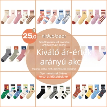 Gyerekek antibakteriális, varrás nélküli zokni, középmagas, pamutból, uniszex