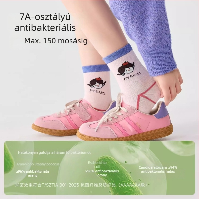 Gyerekek antibakteriális, varrás nélküli zokni, középmagas, pamutból, uniszex