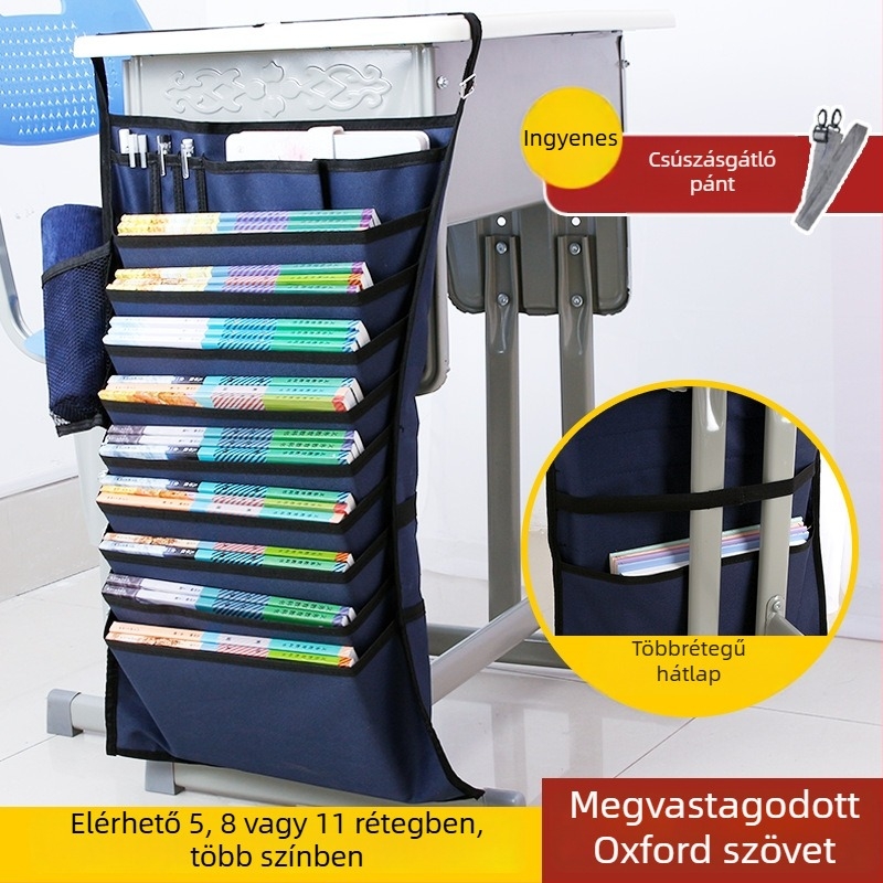 Asztalhoz függő könyves táska csúszásmentes kötéllel, Oxford anyag, többszintű rekeszek (5/8/11 réteg)