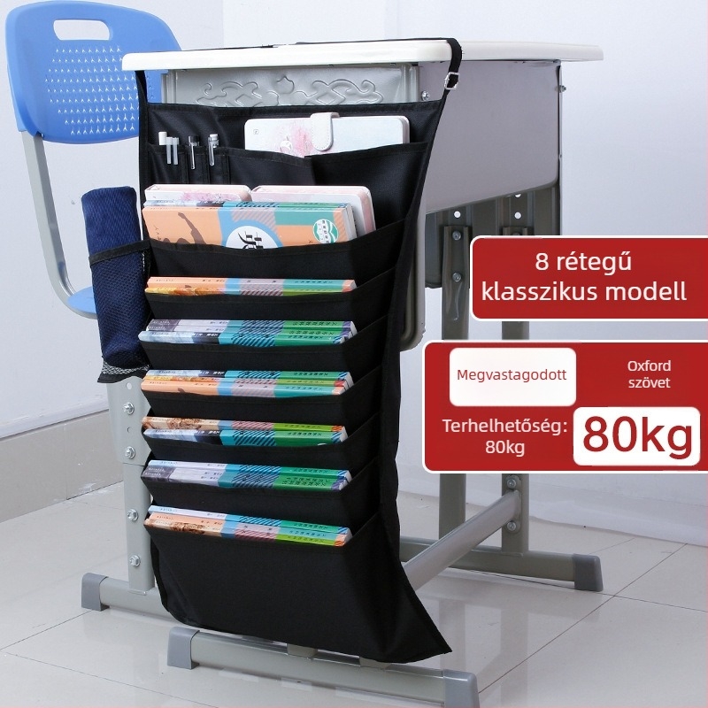 Asztalhoz függő könyves táska csúszásmentes kötéllel, Oxford anyag, többszintű rekeszek (5/8/11 réteg)
