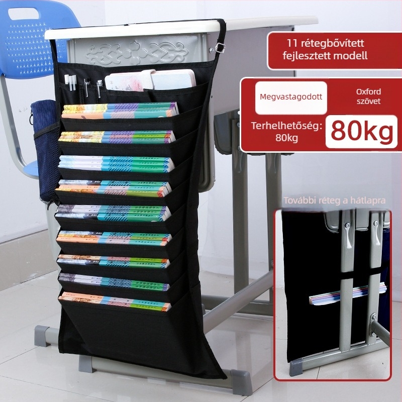 Asztalhoz függő könyves táska csúszásmentes kötéllel, Oxford anyag, többszintű rekeszek (5/8/11 réteg)