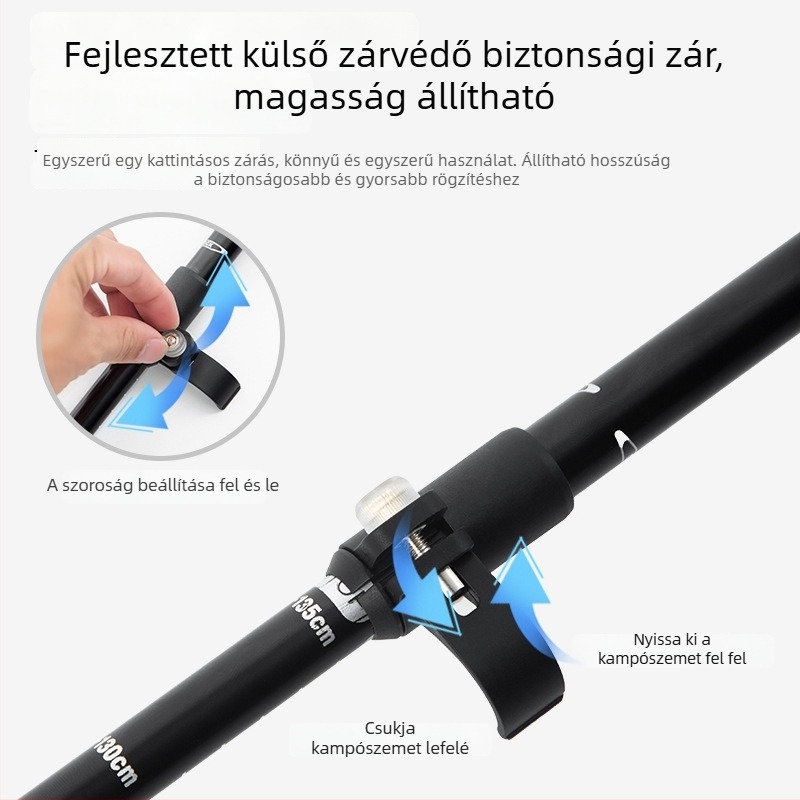 Uniszex alumíniumötvözetes teleszkópos trekking botok külső zárással, 400 g, wolframsztál csúcs, egyenes markolat