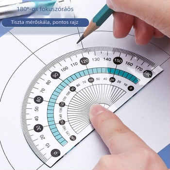 Rajztű készlet körzővel és háromszög vonalzóval – műanyag, modell MS-179F, nettó tömeg 140