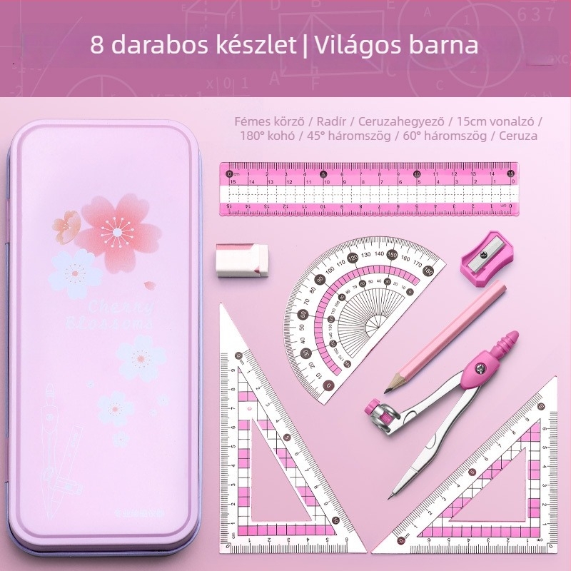 Rajztű készlet körzővel és háromszög vonalzóval – műanyag, modell MS-179F, nettó tömeg 140