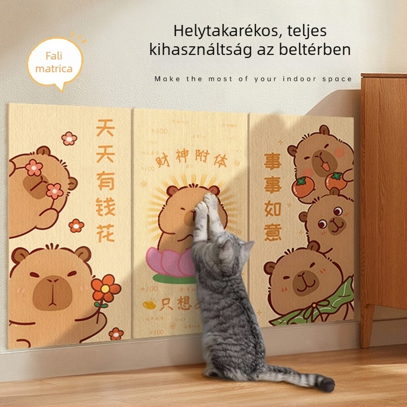 Water Wood Függőleges falra szerelt macska karcoló tábla – kopásálló, nem hullik szőr, öntapadó fali matrica, anyag: szőnyegselyem, aranyos stílus