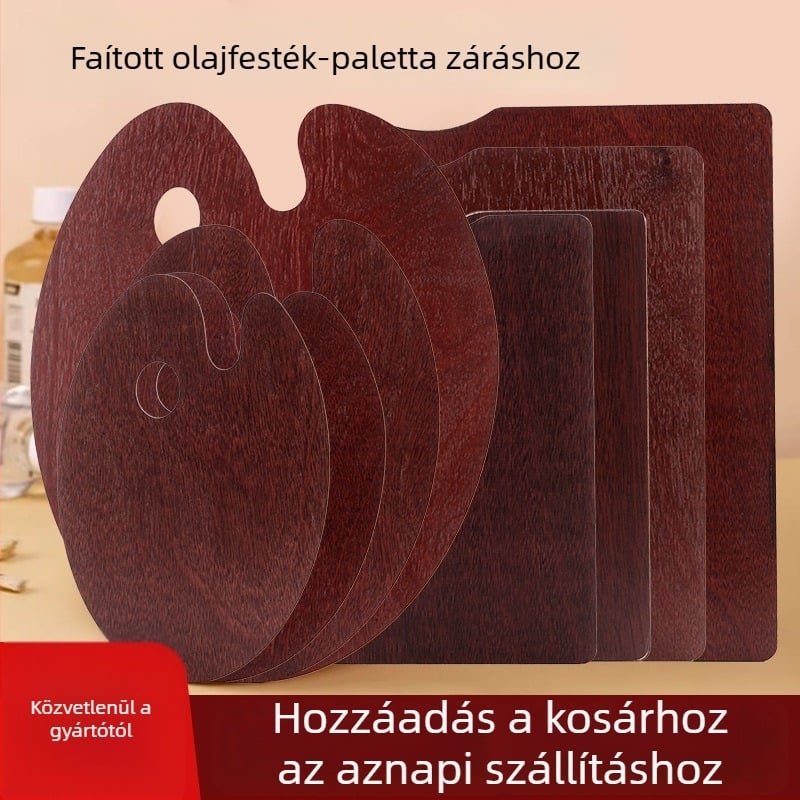 Fából készült olajfestés-paletta, kézzel készített ovális formájú, glazúrral bevont felülettel, művészeti diákok számára, gouache-hoz