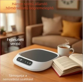 Fejlett termosztatikus poháralátét - 3 szintű hőmérséklet, ABS ház, USB tápegység, gombos és érintéses vezérlés, automatikus kikapcsolás