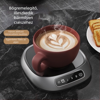 Fejlett termosztatikus poháralátét - 3 szintű hőmérséklet, ABS ház, USB tápegység, gombos és érintéses vezérlés, automatikus kikapcsolás