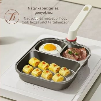 Három az egyben reggeli serpenyő — alumínium, tapadásmentes, többrétegű aljzat, omeletthez, tojásokhoz és steakhez, minden tűzhelyhez kompatibilis