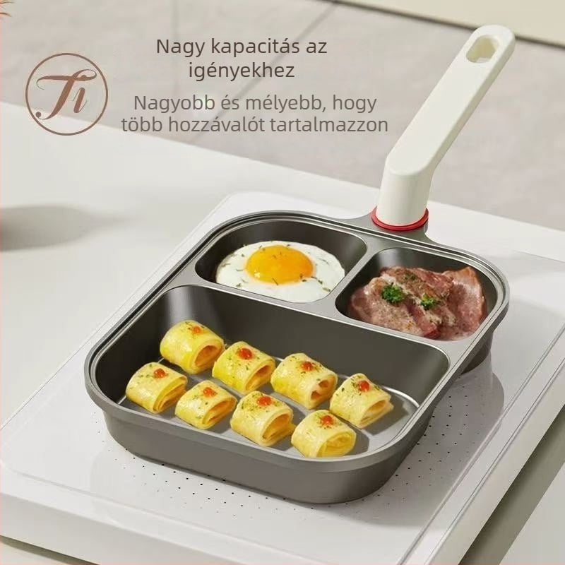 Három az egyben reggeli serpenyő — alumínium, tapadásmentes, többrétegű aljzat, omeletthez, tojásokhoz és steakhez, minden tűzhelyhez kompatibilis