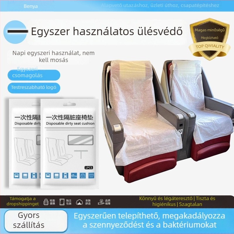 Egyszer használatos ülésvédő, téglalap alakú, textil anyagból, por- és baktérium ellen védőréteg utazáshoz