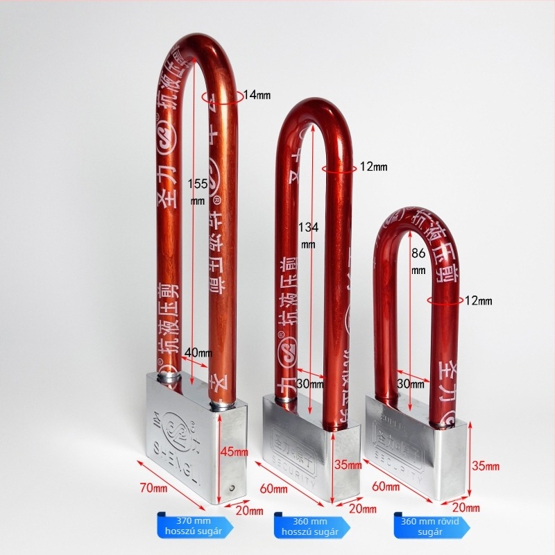 Ipari U-alakú osztott lakat kerékpárok és elektromos kerékpárok számára – Vas, Modell 106, Holy Power, 30–640 g