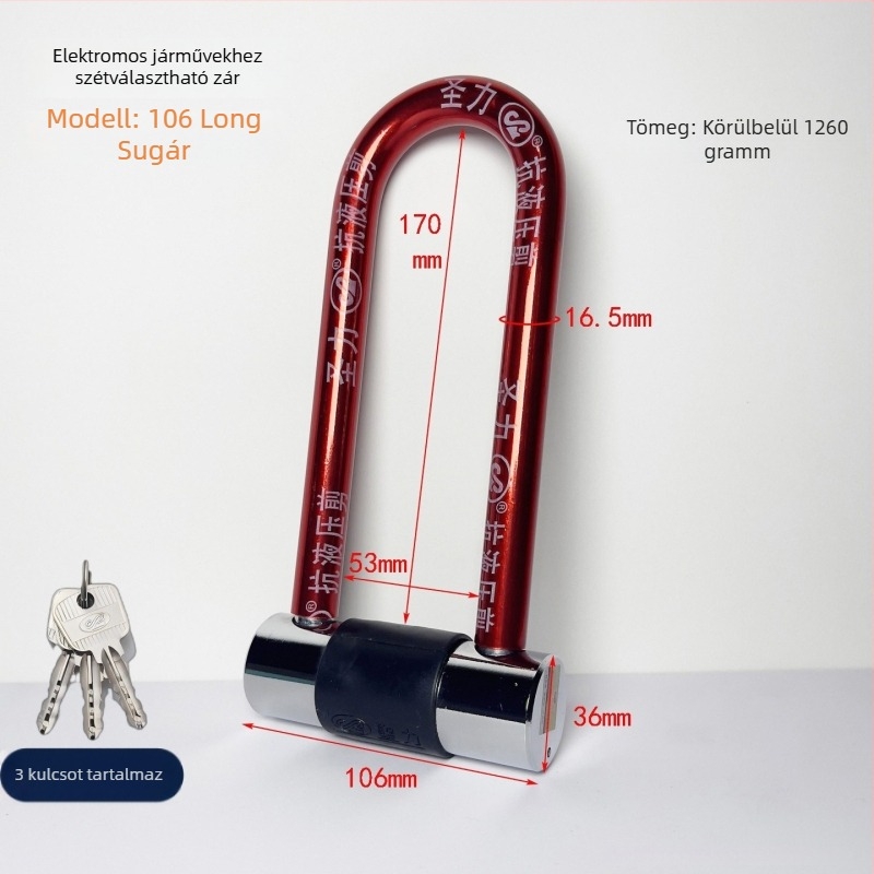 Ipari U-alakú osztott lakat kerékpárok és elektromos kerékpárok számára – Vas, Modell 106, Holy Power, 30–640 g