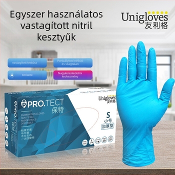 UNIGLOVES vastagított nitril kesztyűk, egyszer használatosak, szépség- és laborhasználatra; alkalmas kozmetikai, kísérleti, catering, állatgondozási és háztartási tisztítási feladatokra