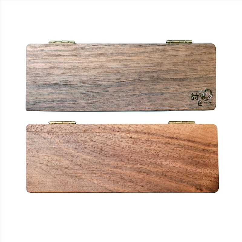 Gyöngyházfényű tömör akvarell pigmentkészlet diófa dobozban, kézzel készített, 24 x 1 ml cső