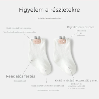 Újszülött zokni – Koreai stílusú, aranyos rajzfilm mintával, fésült pamutból, rövid cső, tavasz–ősz, 0–1 év