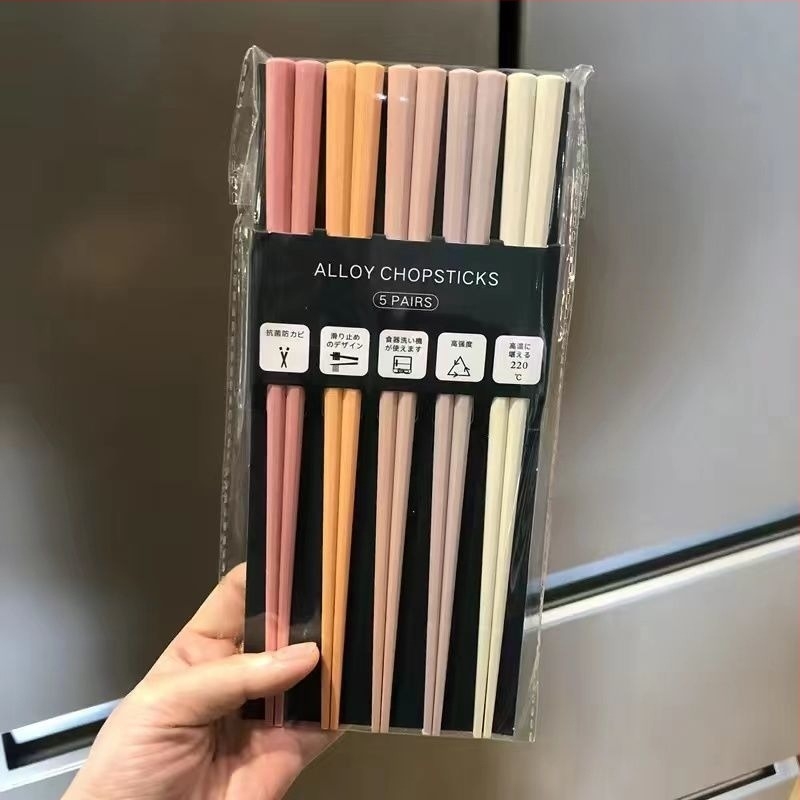 Ételpálcika készlet, PET anyag, modern egyszerű stílus, nyolcszögletű forma, festékmentes kivitel, 5 pár egy csomagban