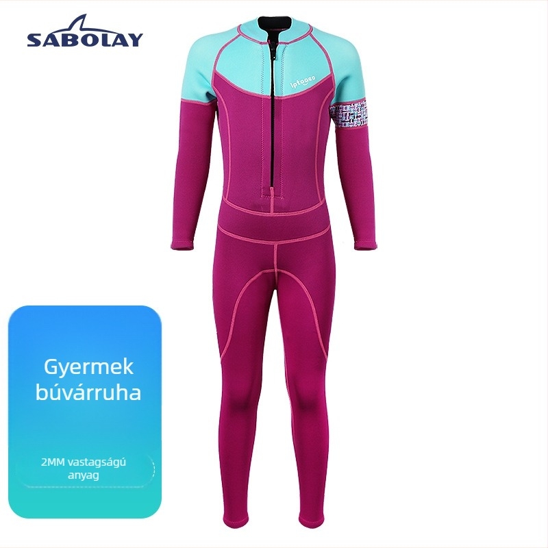 2 mm-es gyerek neoprén egyrészes búvárruha, hosszú ujjal, uniszex, úszáshoz és pancsoláshoz