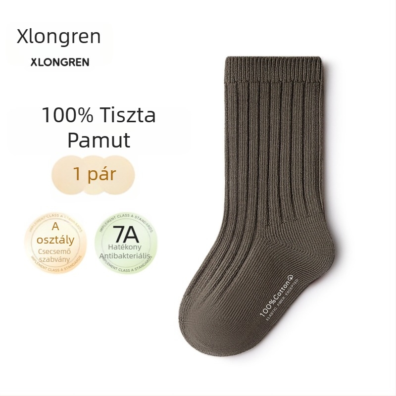Csecsemő- és gyerek zokni, középmagas, egyszínű, 100% pamut, lélegző, egy méret (1–3 év, 80–100 cm)