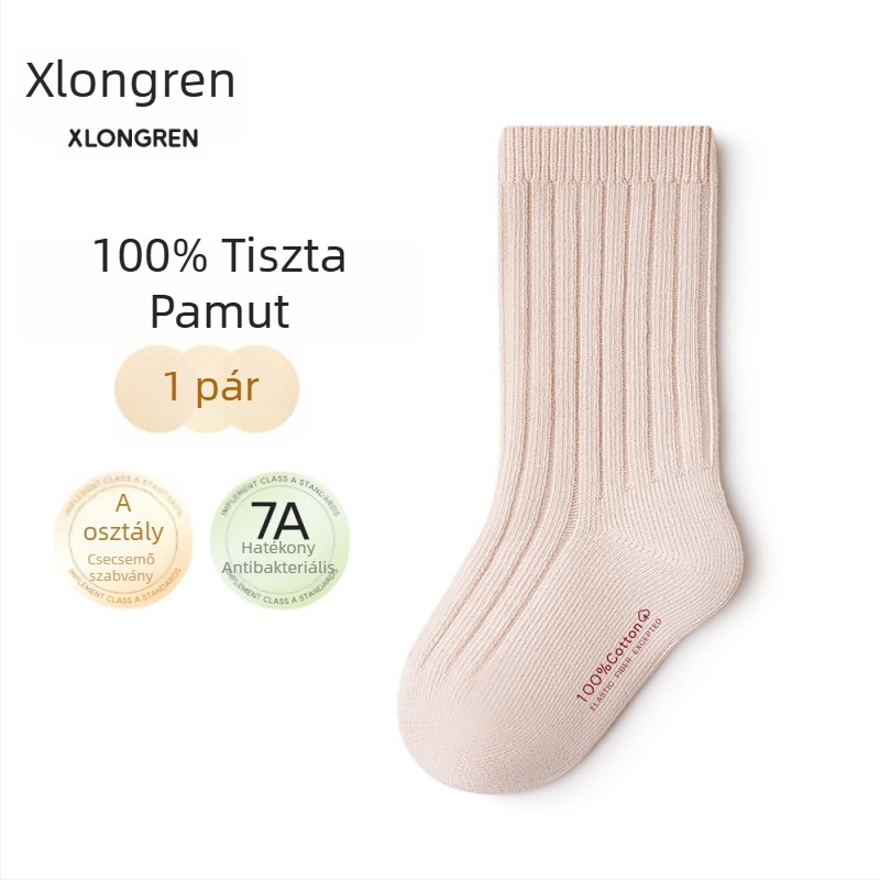 Csecsemő- és gyerek zokni, középmagas, egyszínű, 100% pamut, lélegző, egy méret (1–3 év, 80–100 cm)
