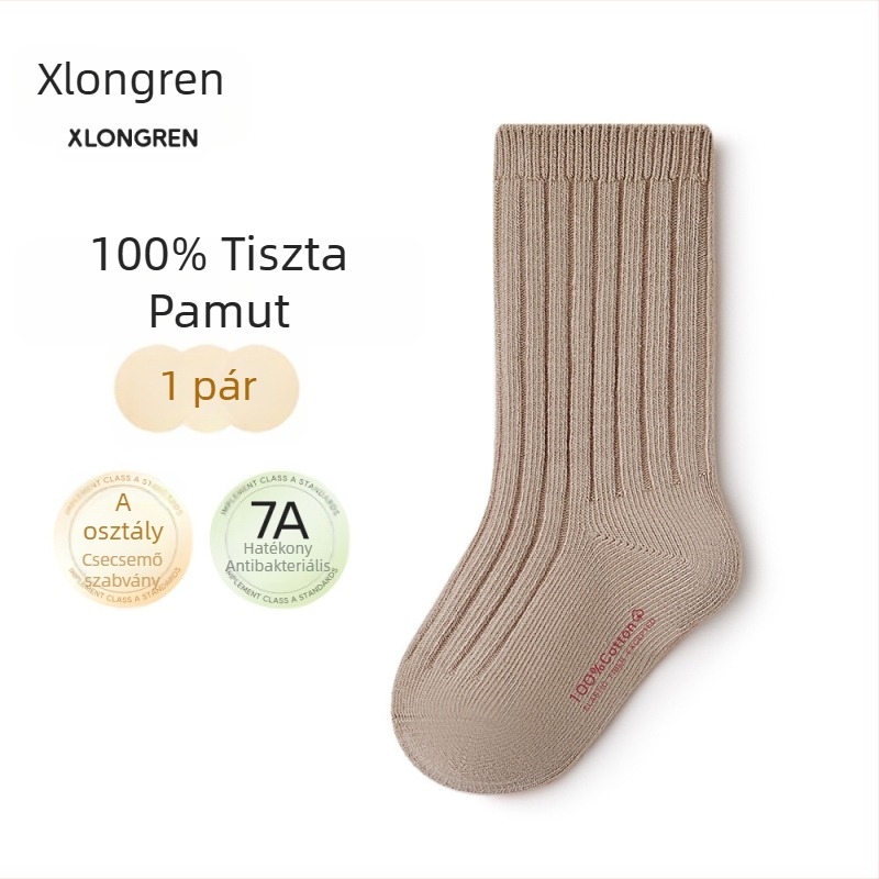 Csecsemő- és gyerek zokni, középmagas, egyszínű, 100% pamut, lélegző, egy méret (1–3 év, 80–100 cm)