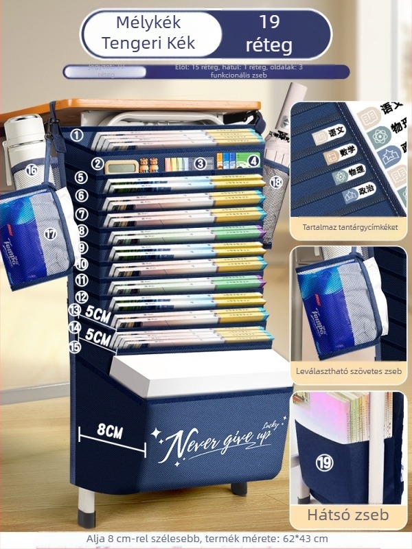 Asztal mellé történő függő könyvtáska, nagy kapacitású tároló, Bushang márka, Kz00213bm modell, Anyag: Szövet, Nettó tömeg: 1