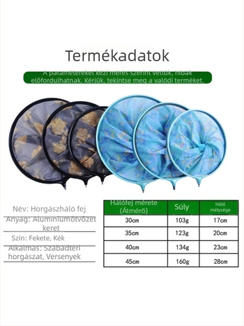 Nagy halakhoz való merítőfej, anti-zakadás, nano háló, keret alumíniumötvözet, tekercs alumínium-magnézium ötvözet