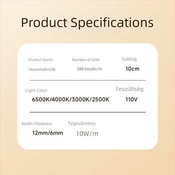 LED-szalag 110V vízálló COB, 288 LED, Sanan Optoelectronics, öntapadó, belső világítás