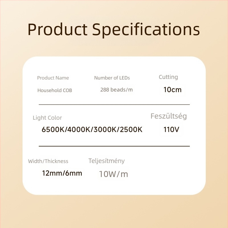 LED-szalag 110V vízálló COB, 288 LED, Sanan Optoelectronics, öntapadó, belső világítás