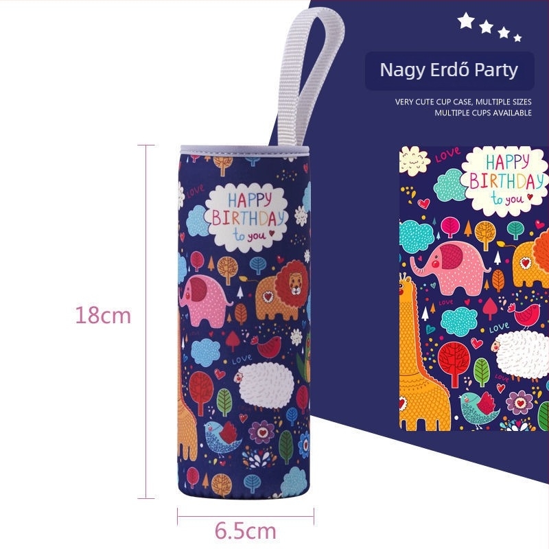 Pohárhüvely, termosz, rajzfilm-stílusú, textil anyagból, húzózsinórral