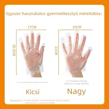 Gyermekek részére, egyszer használatos PE kesztyűk, egyedi csomagolásban, élelmiszer-minőség, átlátszó, 0,01 mm vastagság, otthoni használatra