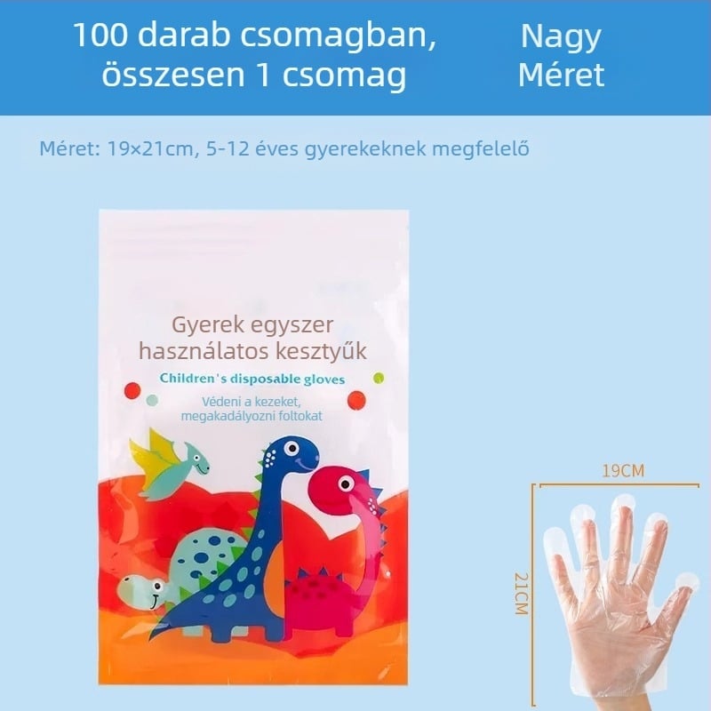 Gyermekek részére, egyszer használatos PE kesztyűk, egyedi csomagolásban, élelmiszer-minőség, átlátszó, 0,01 mm vastagság, otthoni használatra