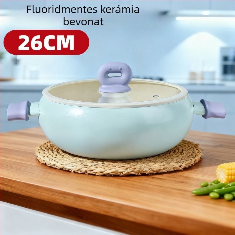 Finom vasból készült leveses fazék tapadásmentes bevonattal, 5 L kapacitás, üvegfedő, egylábas aljzat, univerzális tűzhely-kompatibilitás