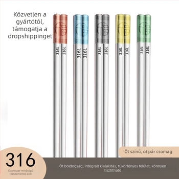 316 rozsdamentes acél evőpálcikák, négyszögletes, csúszásmentes, hőálló, 1 pár