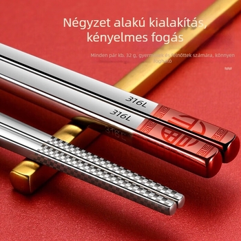316 rozsdamentes acél evőpálcikák, négyszögletes, csúszásmentes, hőálló, 1 pár