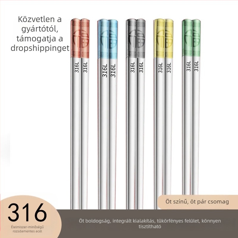 316 rozsdamentes acél evőpálcikák, négyszögletes, csúszásmentes, hőálló, 1 pár