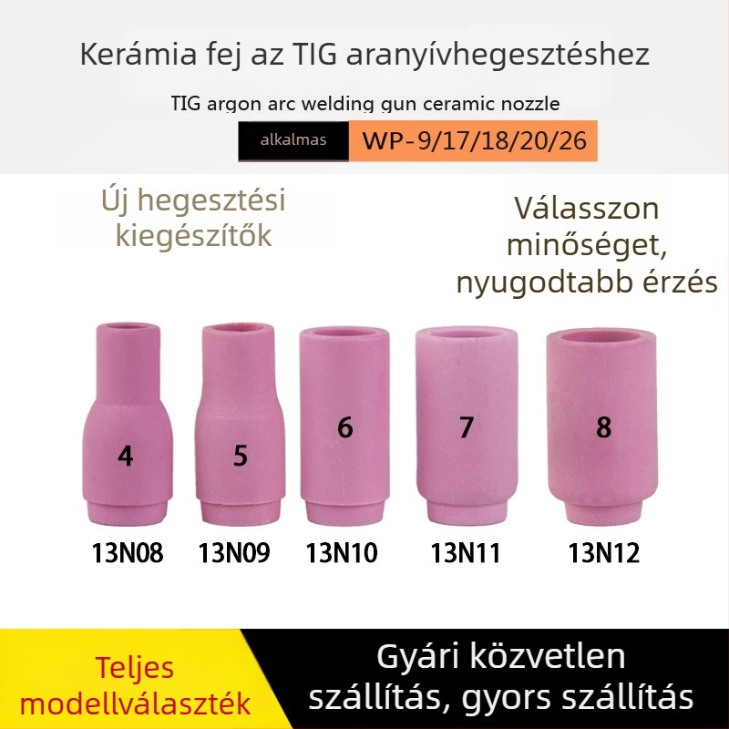 WP-9F argon ívhegesztő pisztoly kerámiadugó 13N08, réz áramlásvezető, wolfrám tű hegesztő fúvóka védőcső