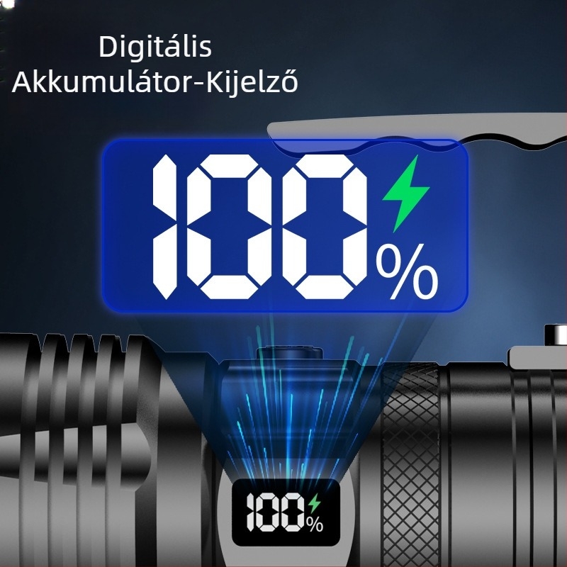 Lézer zseblámpa alumíniumötvözetből, 6600 mAh akkumulátor, 20 W, 200–500 m hatótávolság