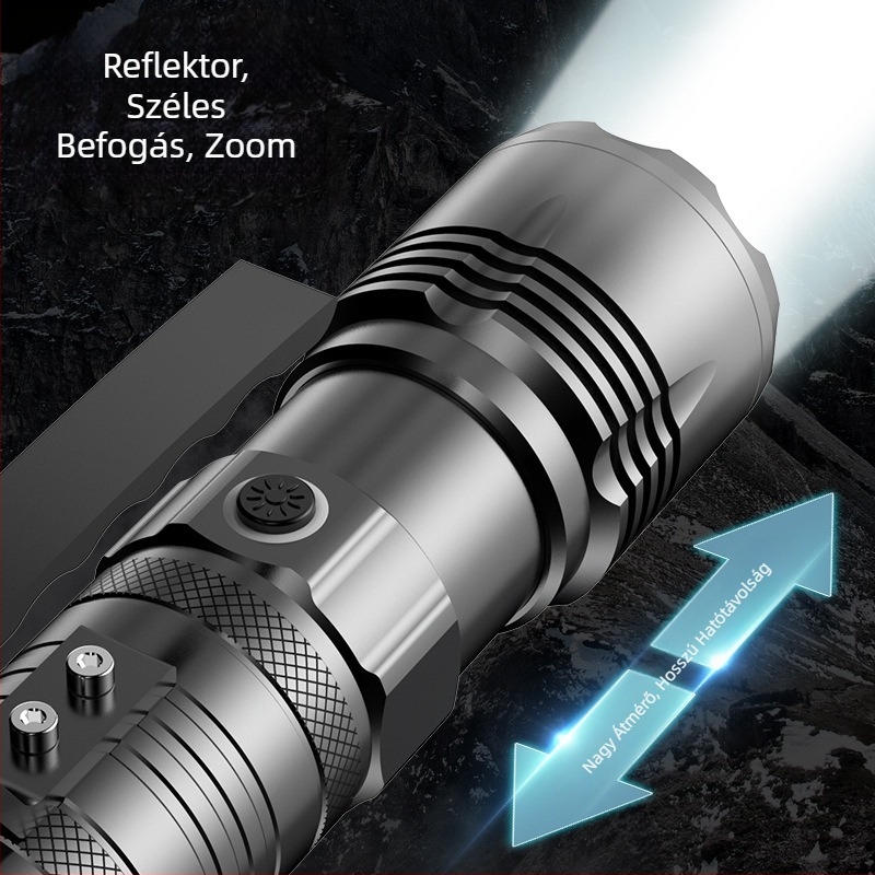 Lézer zseblámpa alumíniumötvözetből, 6600 mAh akkumulátor, 20 W, 200–500 m hatótávolság