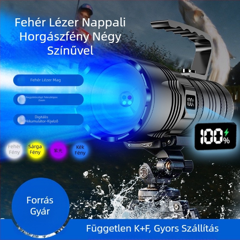 Lézer zseblámpa alumíniumötvözetből, 6600 mAh akkumulátor, 20 W, 200–500 m hatótávolság