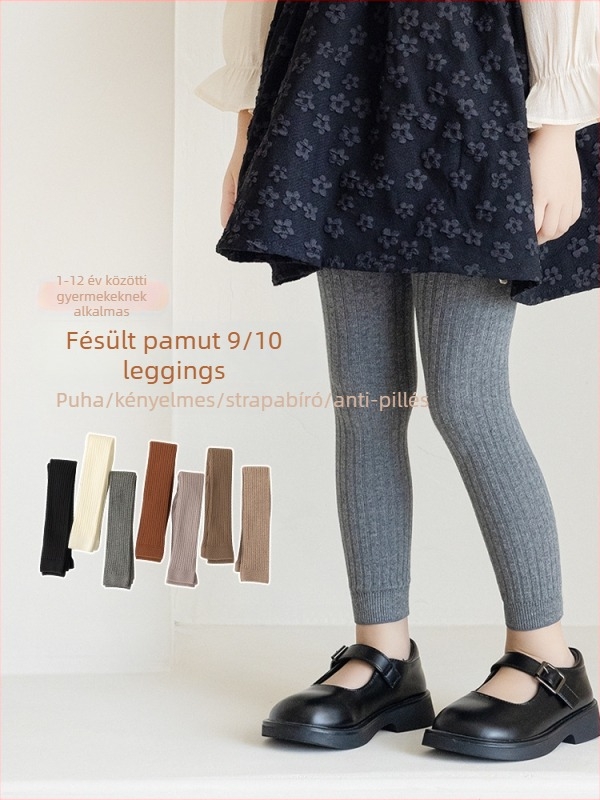 Lányok Capri leggings, 82% pamut, téli, egyszínű, lélegző