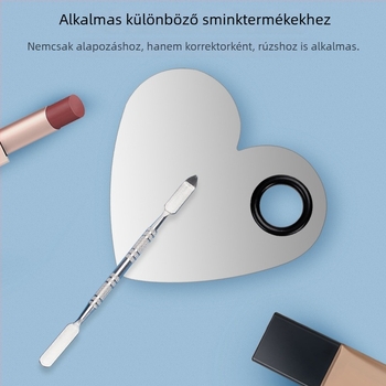 Szív alakú rozsdamentes acél palettagyűrű – sminkpaletta és alapozó applikátor pickerrel, 54 g, Dingsheng
