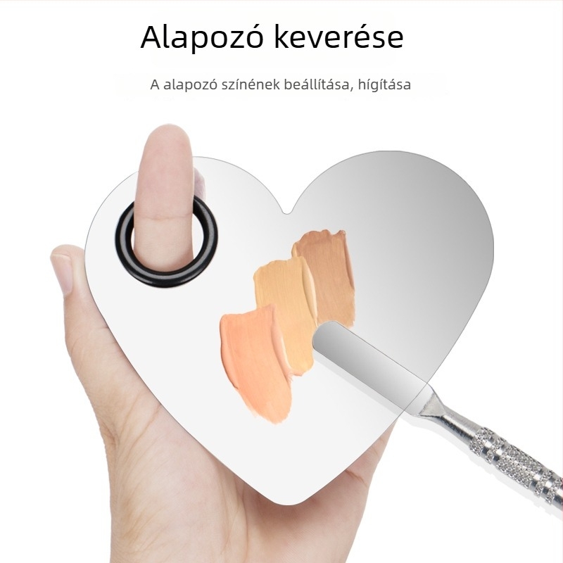 Szív alakú rozsdamentes acél palettagyűrű – sminkpaletta és alapozó applikátor pickerrel, 54 g, Dingsheng