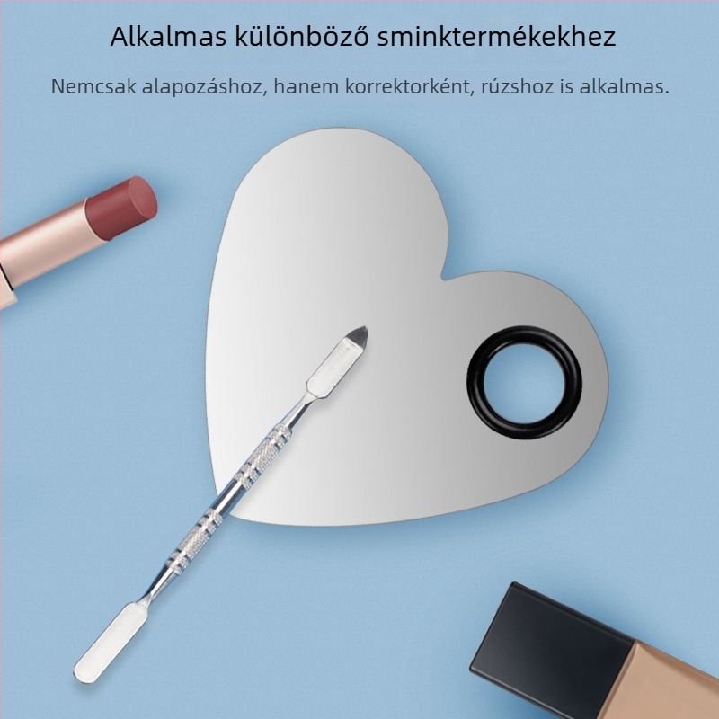 Szív alakú rozsdamentes acél palettagyűrű – sminkpaletta és alapozó applikátor pickerrel, 54 g, Dingsheng