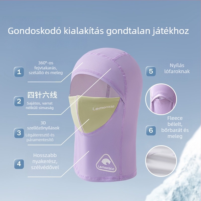 Gyerekeknek készült sí sapka arcmaszkkal — szélvédett és meleg, kültéri kerékpározáshoz és havazós sportokhoz; anyag: spandex/lycra; uniszex