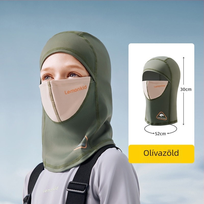 Gyerekeknek készült sí sapka arcmaszkkal — szélvédett és meleg, kültéri kerékpározáshoz és havazós sportokhoz; anyag: spandex/lycra; uniszex