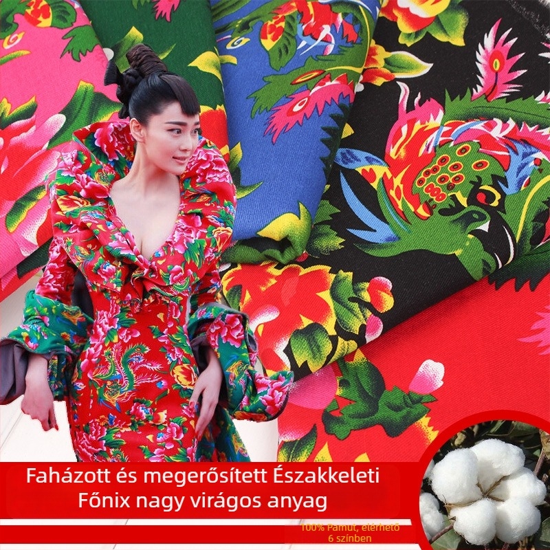 100% pamut twill jacquard szövet növényi nyomtatással — észak-keleti stílusú, nagy virágos motívum
